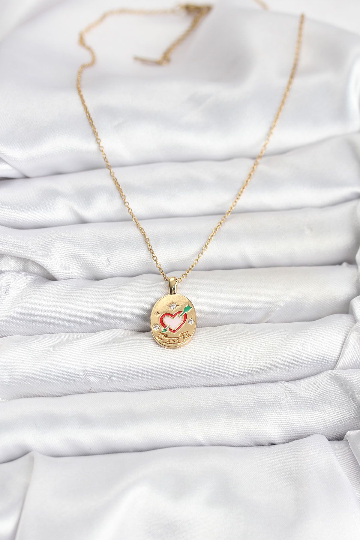 316L Çelik Zincir Gold Renk Kalp Figürlü Kadın Kolye - TJ-BKO10757