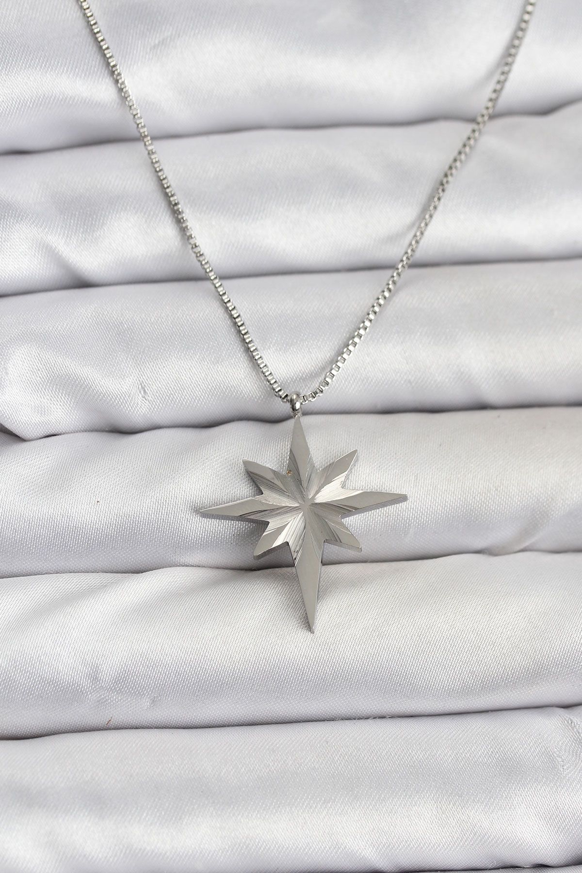 316L Çelik Zincir Gümüş Renk Kutup Yıldızı Model 60 cm Zincir Kadın Kolye - TJ-BKO10758