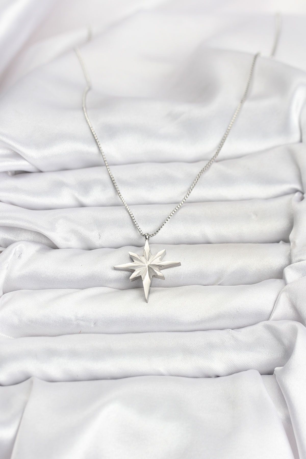 316L Çelik Zincir Gümüş Renk Kutup Yıldızı Model 60 cm Zincir Kadın Kolye - TJ-BKO10758