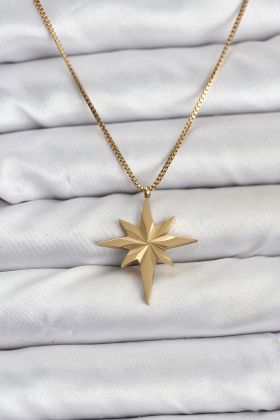 316L Çelik Zincir Gold Renk Kutup Yıldızı Model 60 cm Zincir Kadın Kolye - TJ-BKO10759