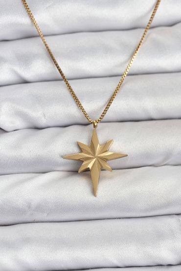 316L Çelik Zincir Gold Renk Kutup Yıldızı Model 60 cm Zincir Kadın Kolye - TJ-BKO10759
