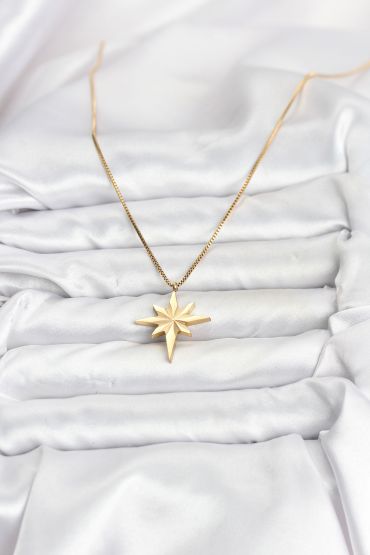 316L Çelik Zincir Gold Renk Kutup Yıldızı Model 60 cm Zincir Kadın Kolye - TJ-BKO10759