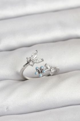 Pirinç Gümüş Renk Kelebek Model Kadın Yüzük - TJ-BYK3914