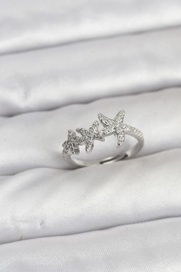 Pirinç Yıldız Model Gümüş Renk Kadın Yüzük - TJ-BYK3916