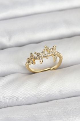Pirinç Yıldız Model Gold Renk Kadın Yüzük - TJ-BYK3917