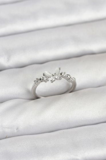 Kelebek Model Gümüş Renk Pirinç Kadın Yüzük - TJ-BYK3920