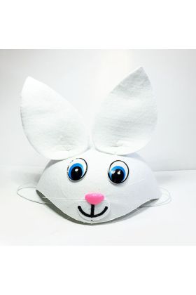 Beyaz Renk Kulaklı Tavşan Şapkası Hayvan Şapkası