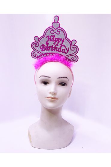 Happy Birthday Neon Pembe Renk Doğum Günü Tacı 24x15 cm