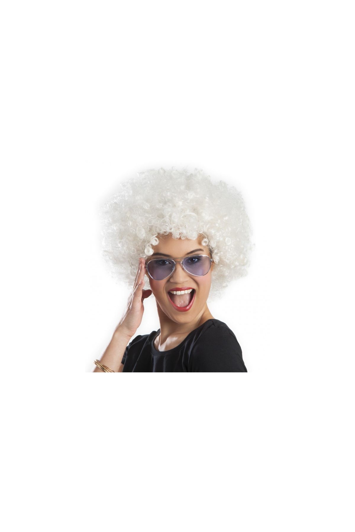 Beyaz Renk Kıvırcık Afro Bonus Peruk