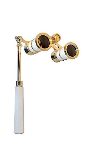 3x25 Nefis Işlemeli Tiyatro - Opera Dürbünü Prinç Metal Kaplamalı Retro Beyaz