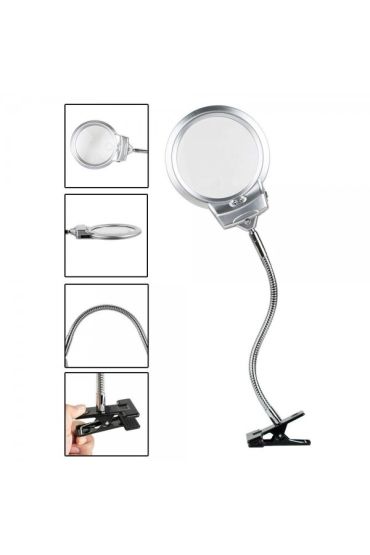 2.5 X 130 MM 5X24 MM LED Aydınlatmalı Büyüteç Masa üstü Metal Hortum Mandallı MG15124-C