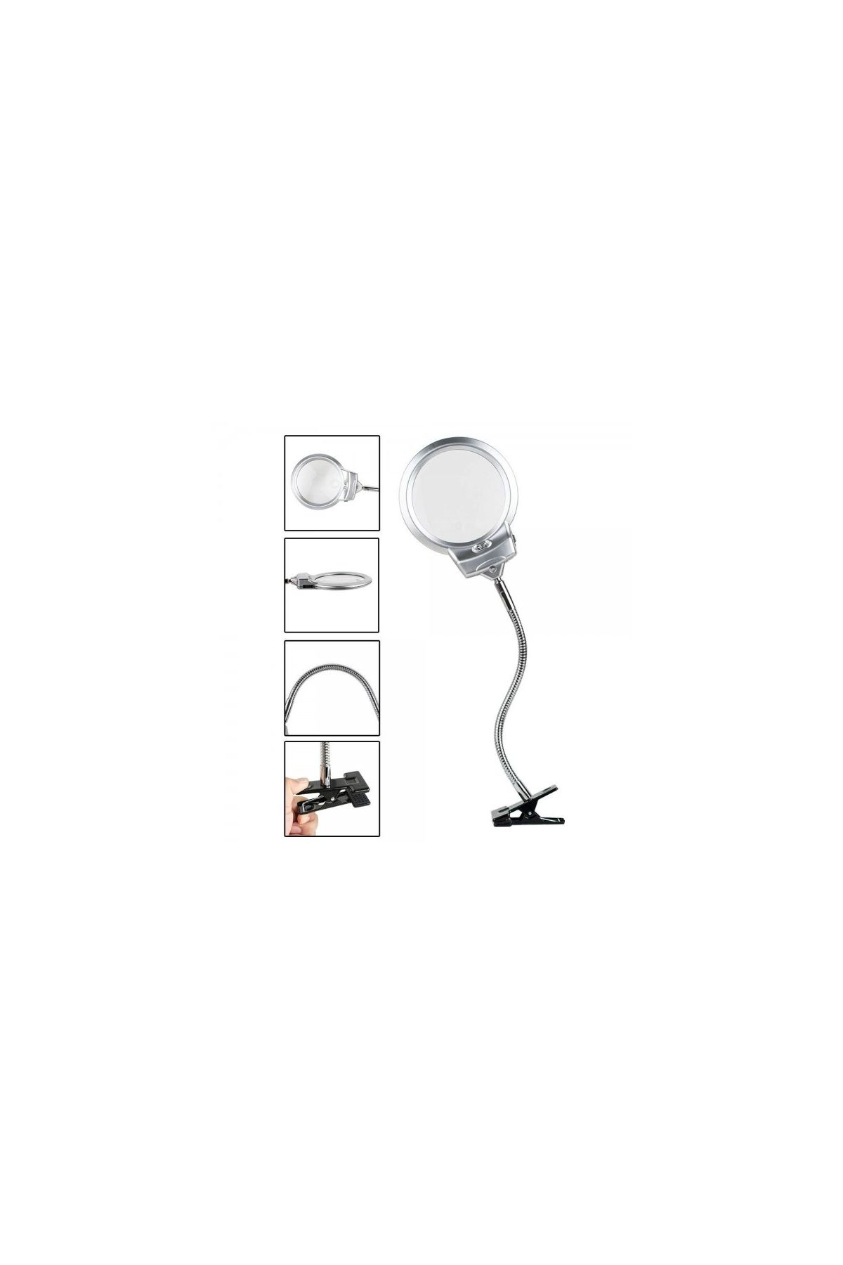 2.5 X 130 MM 5X24 MM LED Aydınlatmalı Büyüteç Masa üstü Metal Hortum Mandallı MG15124-C