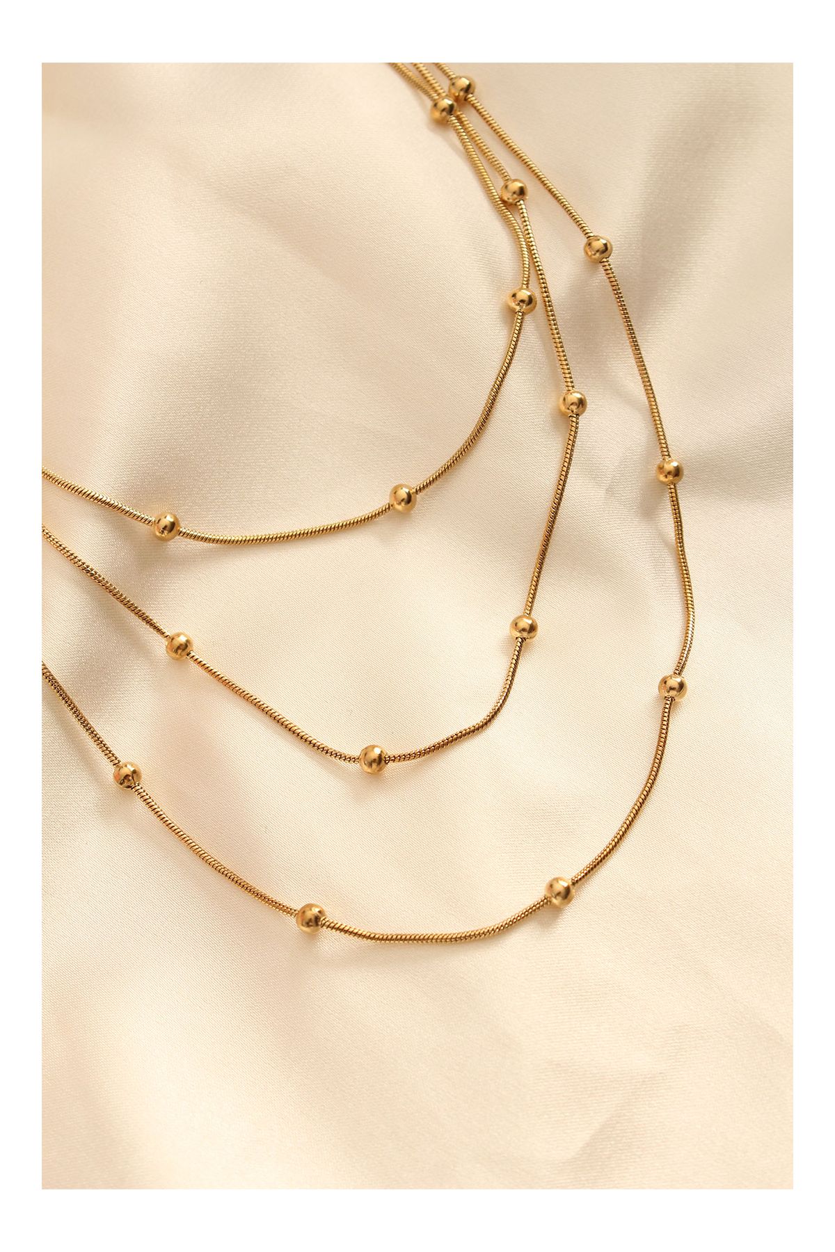 Çelik Altın Renkli Topçuk Tasarımlı Çoklu Kolye - TJ-BKO6243