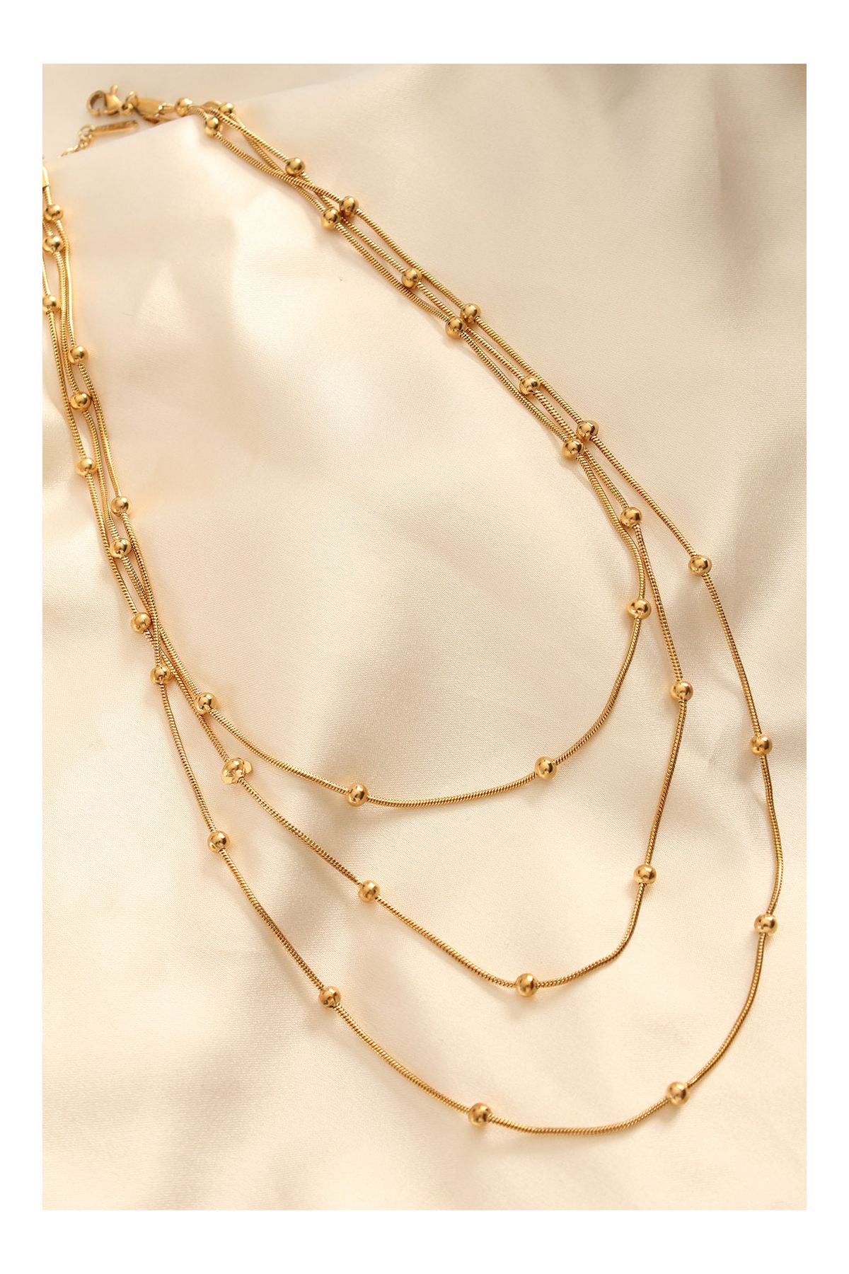 Çelik Altın Renkli Topçuk Tasarımlı Çoklu Kolye - TJ-BKO6243