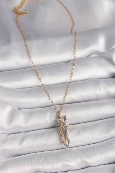 316L Çelik Gold Renk Zincir Renkli Sarılma Model Kadın Kolye - TJ-BKO9765