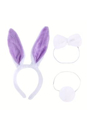 Lila Mor Tavşan Kulak Papyon Kuyruk 3'lü Parti Seti