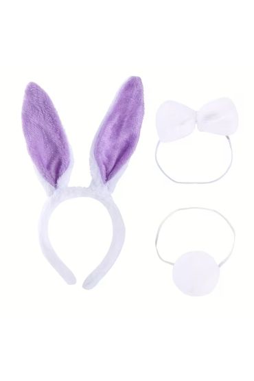 Lila Mor Tavşan Kulak Papyon Kuyruk 3'lü Parti Seti