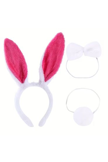 Fuşya Pembe Tavşan Kulak Papyon Kuyruk 3'lü Parti Seti