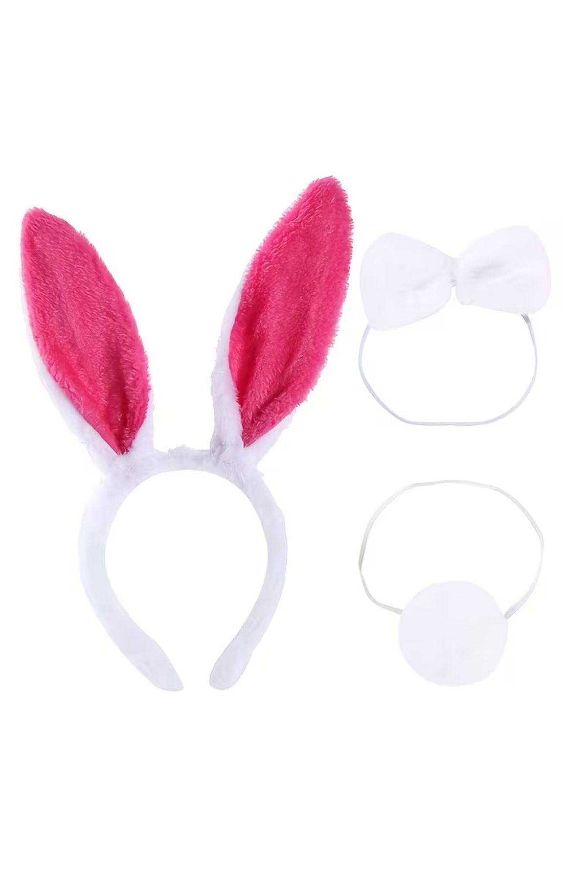 Fuşya Pembe Tavşan Kulak Papyon Kuyruk 3'lü Parti Seti