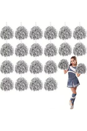 10 Çift ( 20 Adet ) Gümüş Renk 23 Nisan 19 Mayıs 29 Ekim Okul Gösteri Ponponları