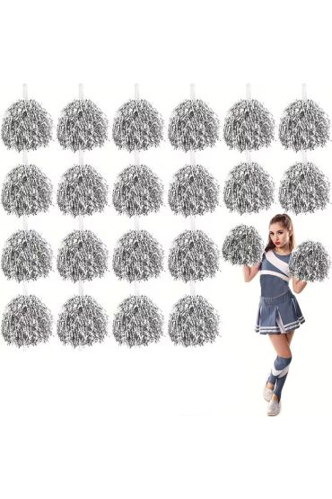 10 Çift ( 20 Adet ) Gümüş Renk 23 Nisan 19 Mayıs 29 Ekim Okul Gösteri Ponponları