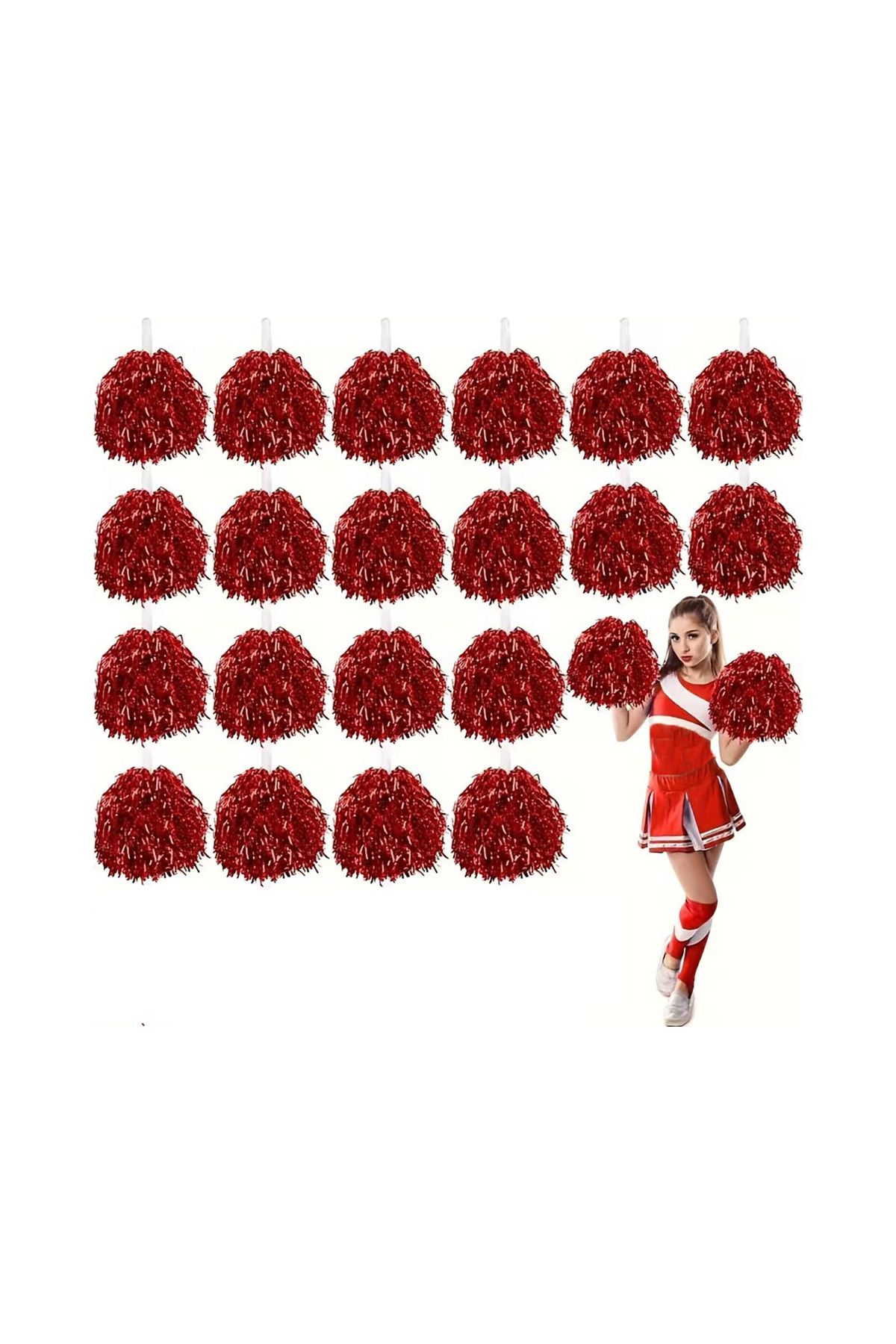 10 Çift ( 20 Adet ) Kırmızı Renk 23 Nisan 19 Mayıs 29 Ekim Okul Gösteri Ponponları