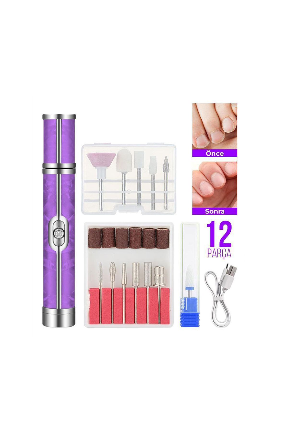Şarjlı Manikür Bakım Seti 12 Parça Başlık Seti