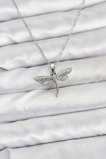 316L Çelik Zincir Gümüş Renk Yusufçuk Model Kadın Kolye - TJ-BKO10762