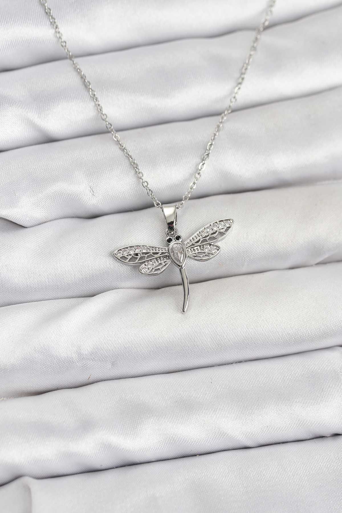 316L Çelik Zincir Gümüş Renk Yusufçuk Model Kadın Kolye - TJ-BKO10762