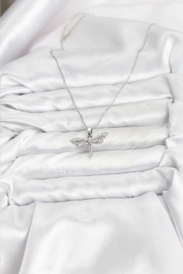 316L Çelik Zincir Gümüş Renk Yusufçuk Model Kadın Kolye - TJ-BKO10762