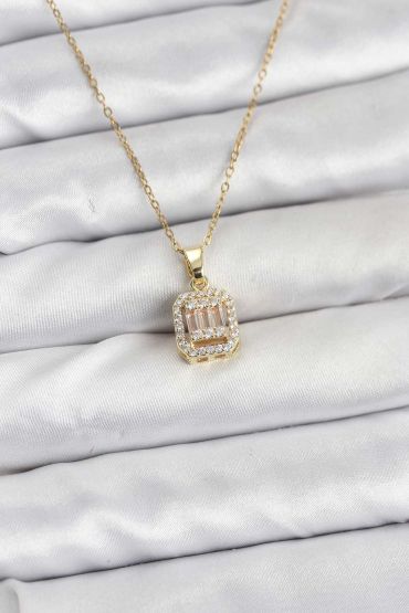 316L Çelik Zincir Gold Renk Baget Model Kadın Kolye - TJ-BKO10763