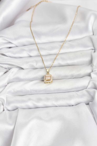 316L Çelik Zincir Gold Renk Baget Model Kadın Kolye - TJ-BKO10763