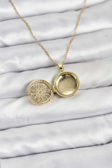 316L Çelik Zincir Gold Renk Kutup Yıldızı Kapaklı Model Kadın Kolye - TJ-BKO10773