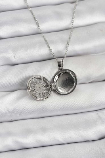 316L Çelik Zincir Gümüş Renk Kutup Yıldızı Kapaklı Model Kadın Kolye - TJ-BKO10774