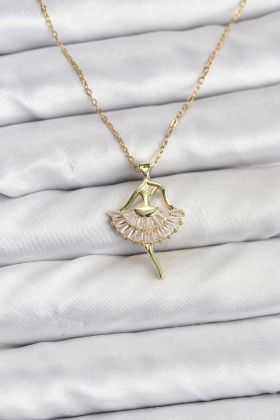 316L Çelik Zincir Gold Renk Balerin Model Kadın Kolye - TJ-BKO10775