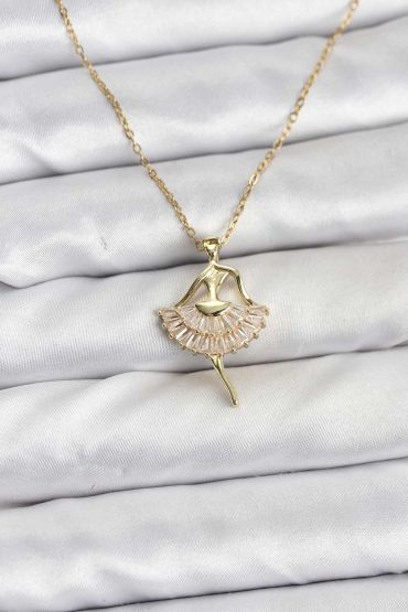 316L Çelik Zincir Gold Renk Balerin Model Kadın Kolye - TJ-BKO10775