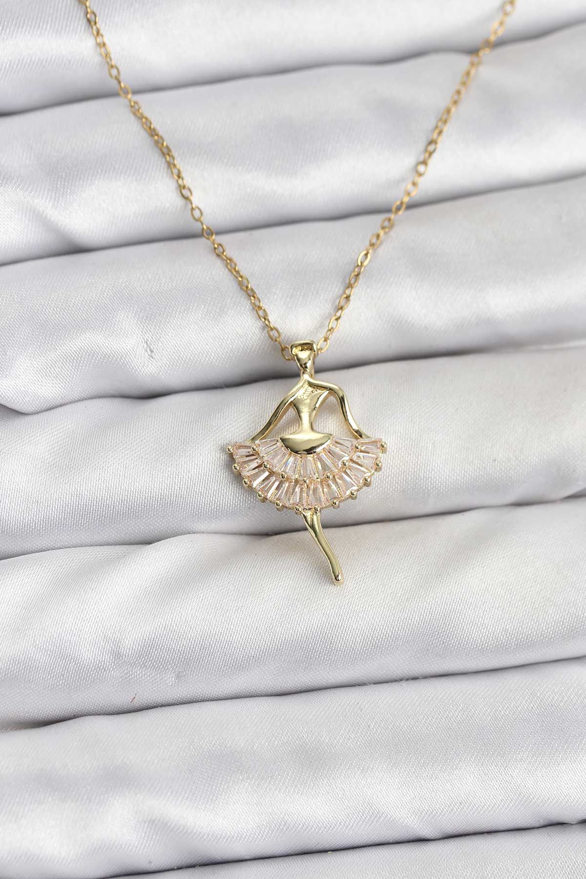 316L Çelik Zincir Gold Renk Balerin Model Kadın Kolye - TJ-BKO10775