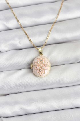 316L Çelik Zincir Gold Renk Mineli Lotus Model Açılabilir Kadın Kolye - TJ-BKO10776
