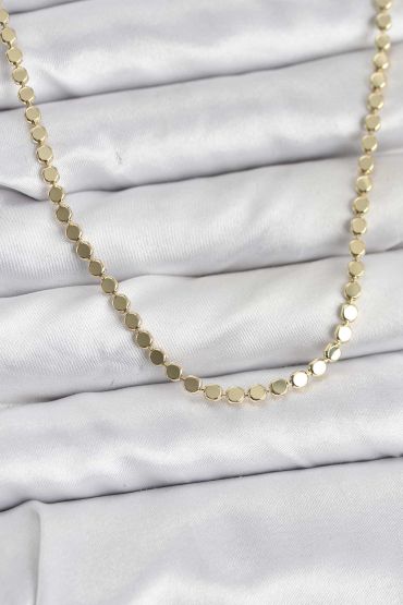 316L Çelik Zincir Gold Renk Ezme Zincir Model  45 cm Kadın Kolye - TJ-BKO10777