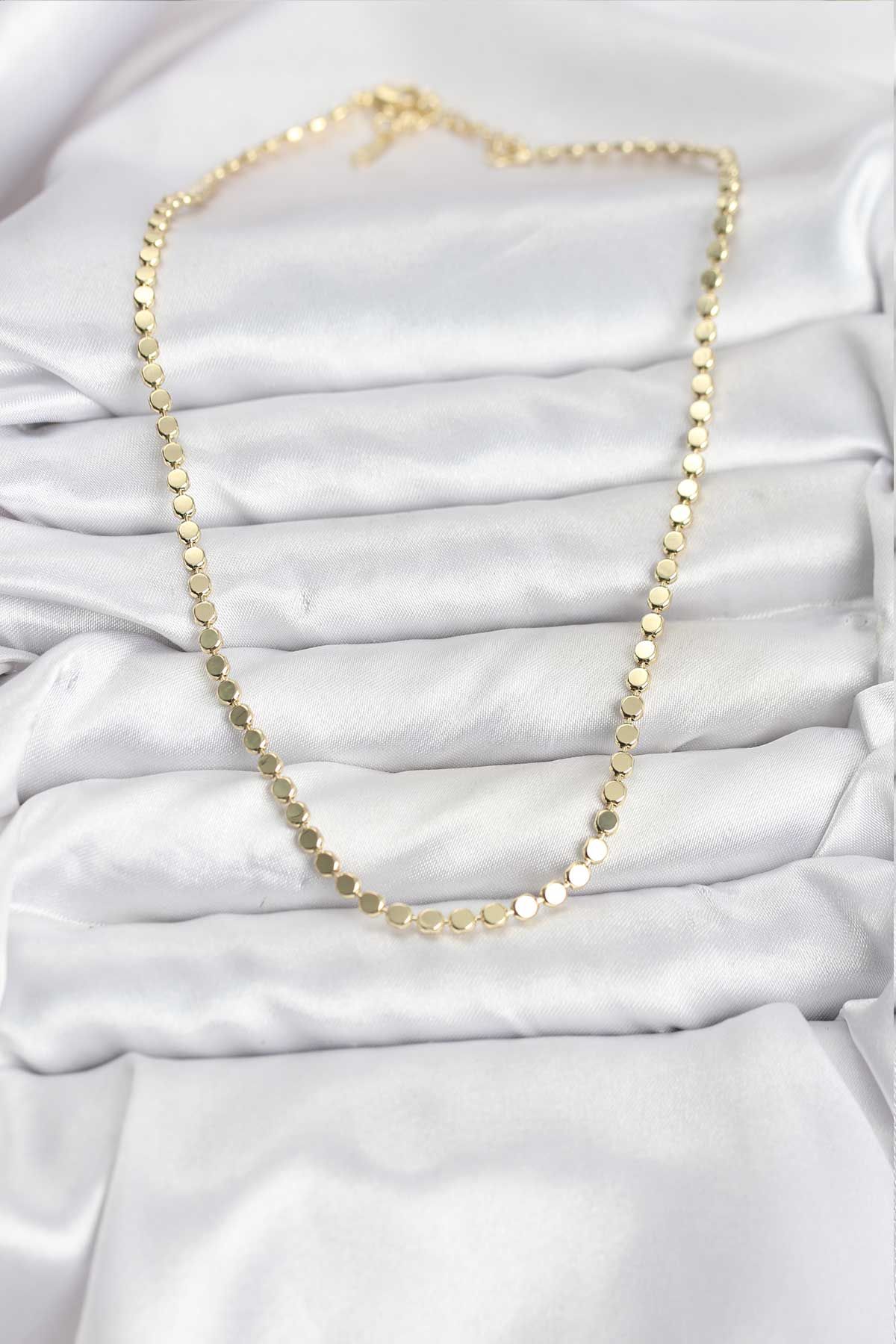 316L Çelik Zincir Gold Renk Ezme Zincir Model  45 cm Kadın Kolye - TJ-BKO10777