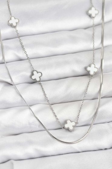 316L Çelik Zincir Gümüş Renk İtalyan Zincirli Yonca Model Kadın Kolye - TJ-BKO10779