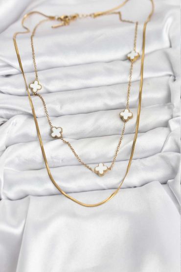 316L Çelik Zincir Gold Renk İtalyan Zincirli Yonca Model Kadın Kolye - TJ-BKO10780