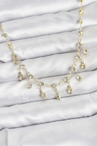 316L Çelik Zincir Gold Renk Zirkon Taşlı Kadın Kolye - TJ-BKO10785