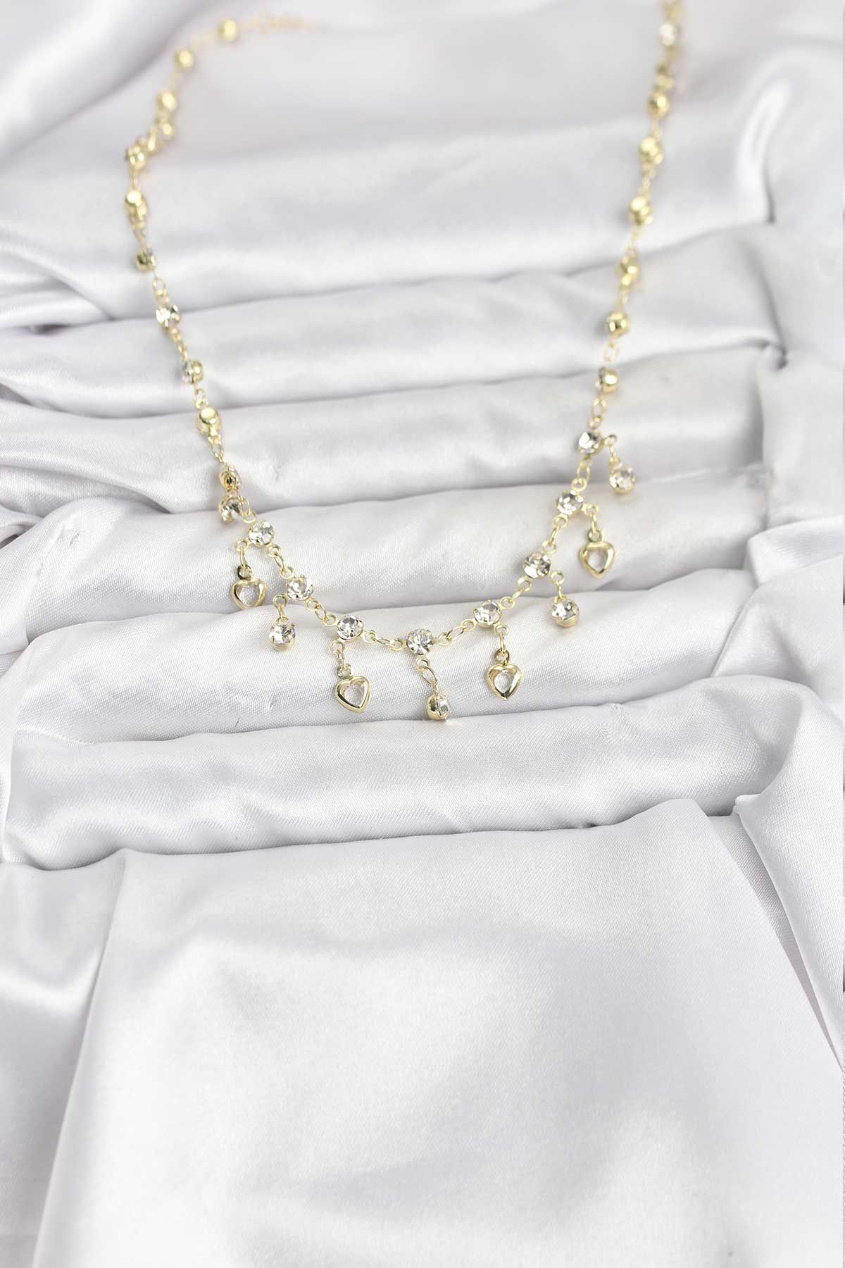 316L Çelik Zincir Gold Renk Zirkon Taşlı Kadın Kolye - TJ-BKO10785