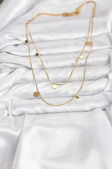 316L Çelik Zincir Gold Renk Pullu Kadın Kolye - TJ-BKO10787