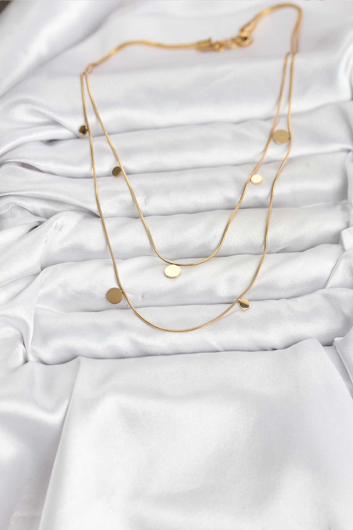 316L Çelik Zincir Gold Renk Pullu Kadın Kolye - TJ-BKO10787