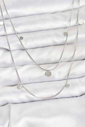 316L Çelik Zincir Gümüş Renk Pullu Kadın Kolye - TJ-BKO10788