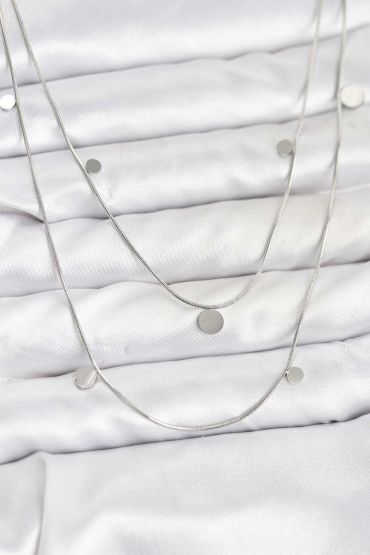 316L Çelik Zincir Gümüş Renk Pullu Kadın Kolye - TJ-BKO10788