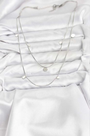 316L Çelik Zincir Gümüş Renk Pullu Kadın Kolye - TJ-BKO10788