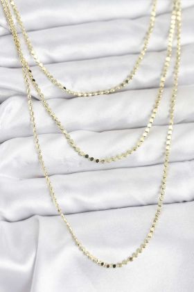 316L Çelik Zincir Gold Renk Ezme Zincir Model 3'lü Kadın Kolye - TJ-BKO10789
